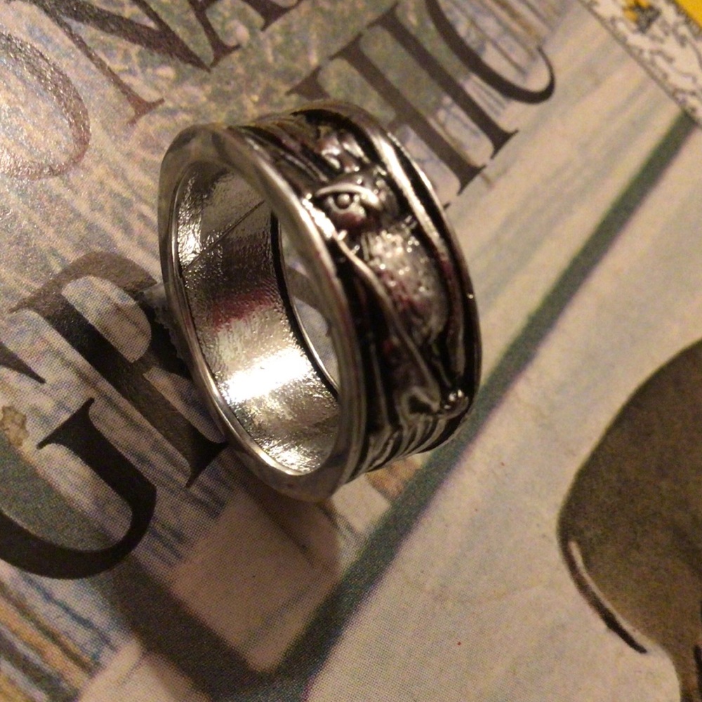 Stunning silver OWL in tree ring band DETAILING 11 - Picture 10 of 16